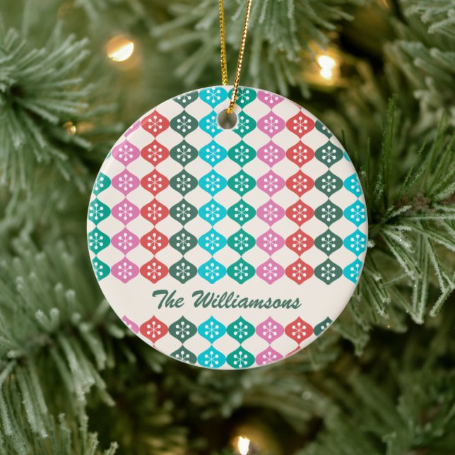 Colourful Personalized Modern Snowflake Family Nam Ceramic Ornament (Tree)