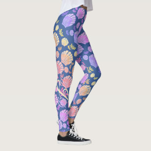 Colourful Personalized Monogram Seashell Pattern Leggings