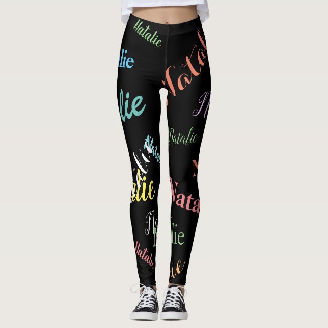 Colourful Personalized Name Typography Pattern Leggings (Front)