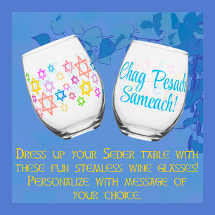 Colourful Personalized Passover Stars of David Stemless Wine Glass