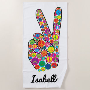 Colourful Personalized Peace Signs Hand Beach Towel