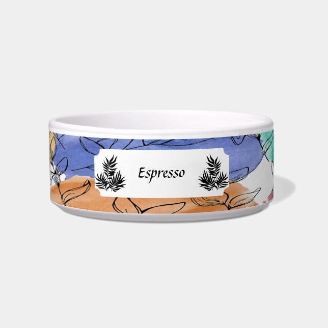 Colourful Personalized Pet Bowl with Leaves (Front)
