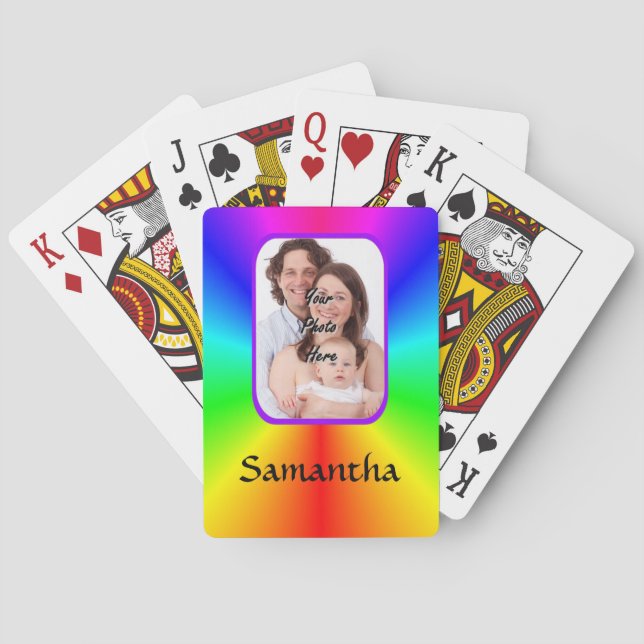 Colourful personalized photo background playing cards (Back)