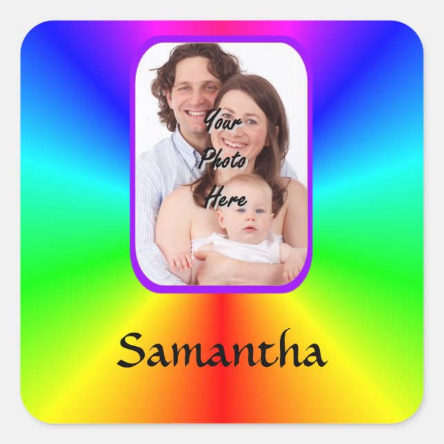 Colourful personalized photo background square sticker (Front)