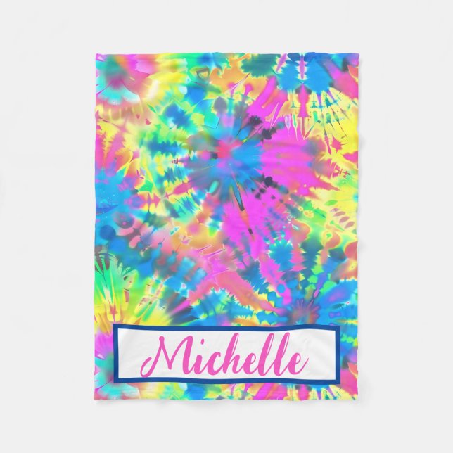Colourful Personalized Tie Dye Fleece Blanket (Front)