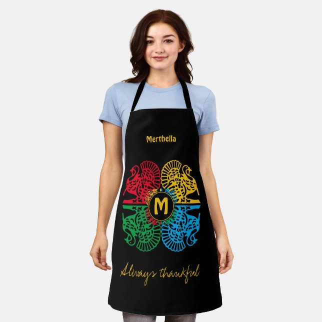 Colourful Personalized Turkey Apron (Worn)