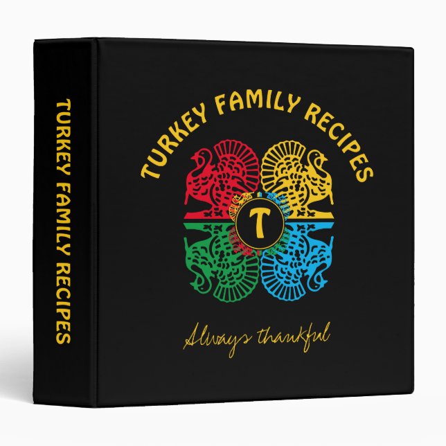 Colourful Personalized Turkey Recipe Binder (Front/Spine)