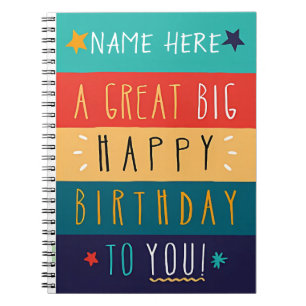 Colourful Personalized Typography Birthday    Notebook