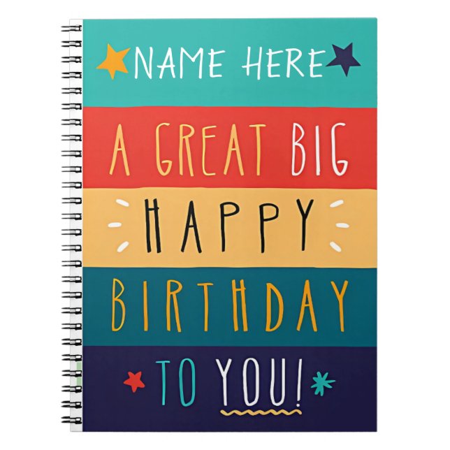 Colourful Personalized Typography Birthday    Notebook (Front)