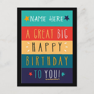 Colourful Personalized Typography Birthday Postcard