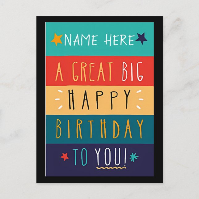 Colourful Personalized Typography Birthday    Postcard (Front)