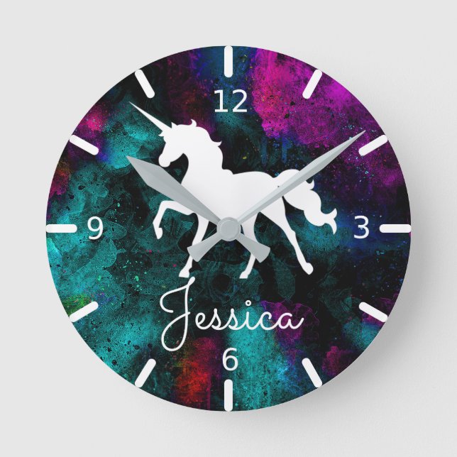 Colourful Personalized Unicorn Round Clock (Front)