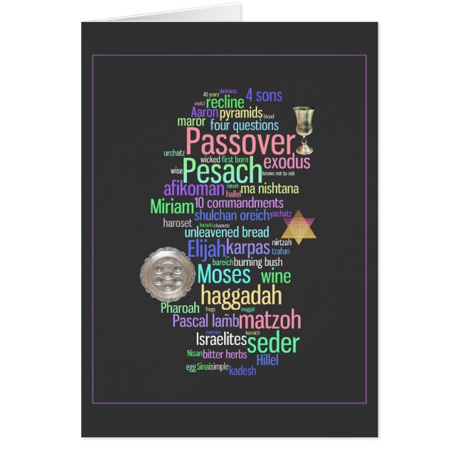 Colourful Pesach Words and Symbols Card (Front)