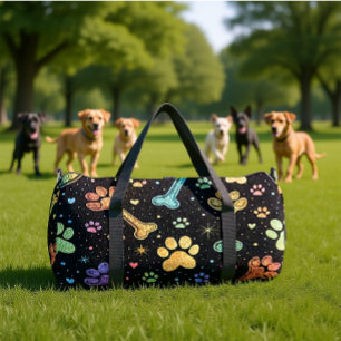 Colourful Pet Bones Paw Print Monogram Personalize Duffle Bag