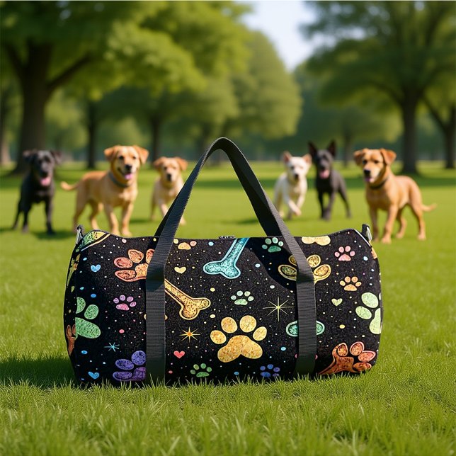 Colourful Pet Bones Paw Print Monogram Personalize Duffle Bag (Creator Uploaded)