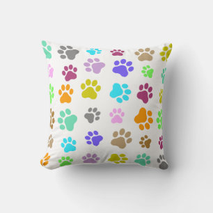 Colourful Pet - Cat or Dog Paw Footprint Pattern Throw Pillow