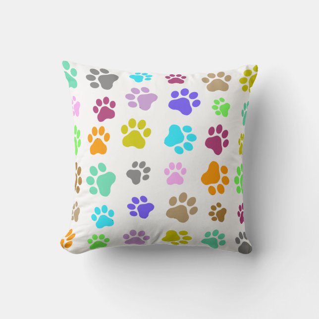 Colourful Pet - Cat or Dog Paw Footprint Pattern  Throw Pillow (Front)