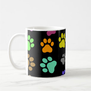 Colourful Pet Paw Pattern on Black Background  Coffee Mug