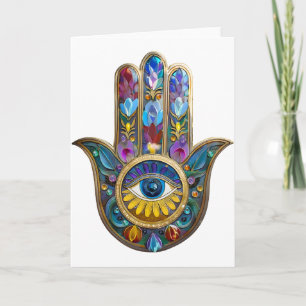 Colourful Petals Leaves Hamsa Sapphire Third Eye Card