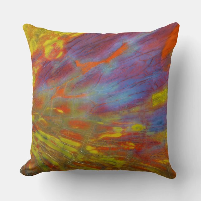 Colourful Petrified Wood close-up Throw Pillow (Front)