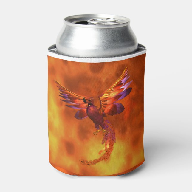 Colourful Phoenix Flying Against a Fiery Backgroun Can Cooler (Can Front)