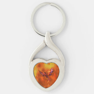 Colourful Phoenix Flying Against a Fiery Backgroun Keychain
