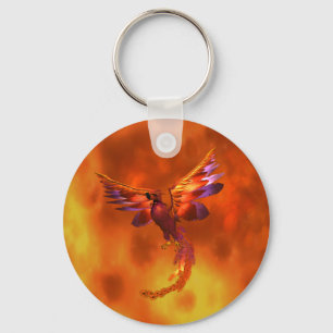 Colourful Phoenix Flying Against a Fiery Backgroun Keychain