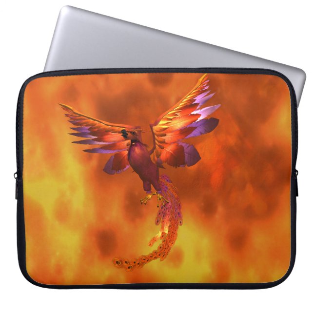Colourful Phoenix Flying Against a Fiery Backgroun Laptop Sleeve (Front)
