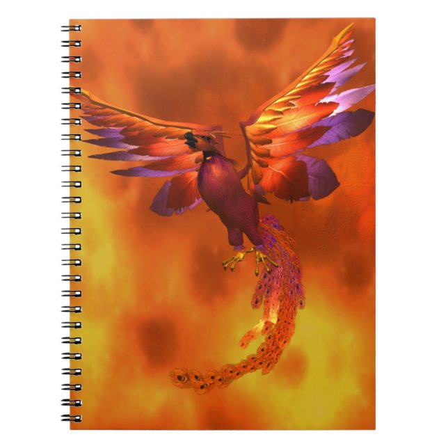 Colourful Phoenix Flying Against a Fiery Backgroun Notebook (Front)
