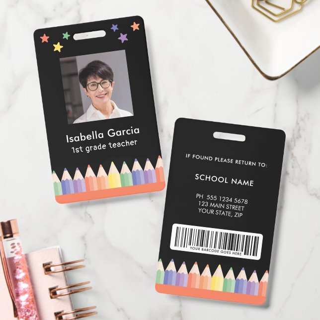 Colourful Photo ID Barcode Teacher Security Badge (Office)
