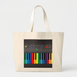 Colourful piano keyboard large tote bag