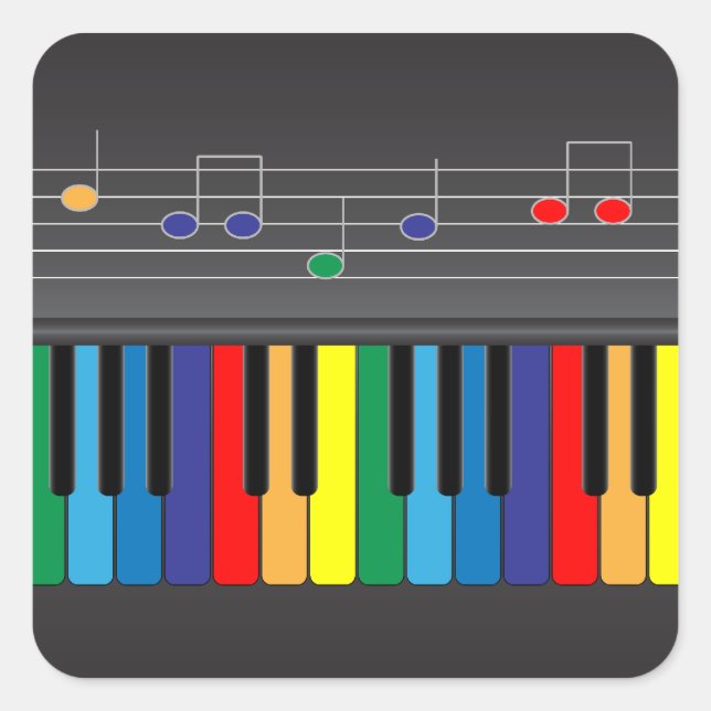 Colourful piano keyboard square sticker (Front)