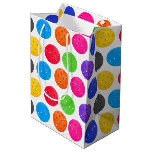 Colourful Pickleball on White Medium Gift Bag