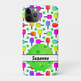 Colourful Pickleball Paddles Green Personalized iPhone 11 Pro Case