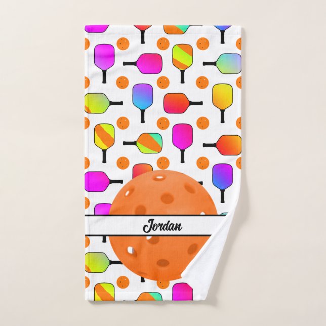 Colourful, Pickleball Paddles, Orange Personalized Hand Towel (Hand Towel)