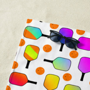 Colourful, Pickleball Paddles, Orange Pickleballs Beach Towel