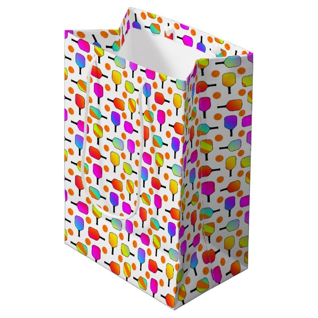 Colourful, Pickleball Paddles, Orange Pickleballs Medium Gift Bag (Front Angled)