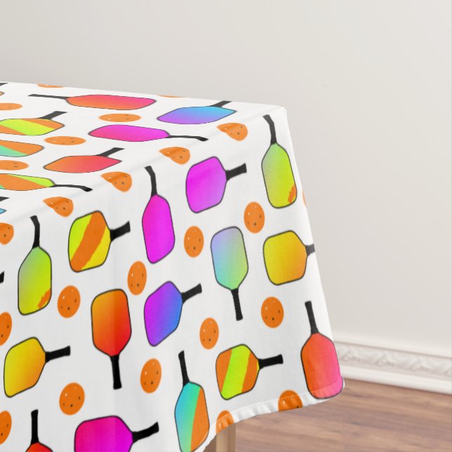 Colourful, Pickleball Paddles, Orange Pickleballs Tablecloth (In Situ)
