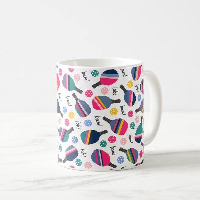 Colourful Pickleball Pattern Coffee Mug (Front Right)