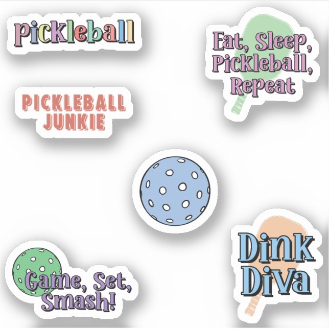 Colourful Pickleball Player Sticker Pack (Front)