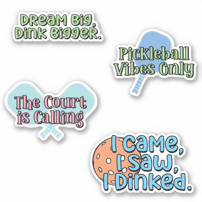 Colourful Pickleball Player Sticker Pack (Front)