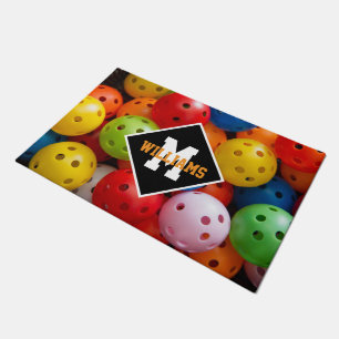 Colourful pickleballs, custom initial Doormat