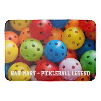 Colourful pickleballs, custom text Bath Mat