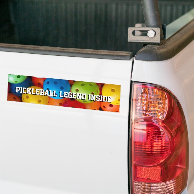 Colourful pickleballs, custom text  bumper sticker (On Truck)