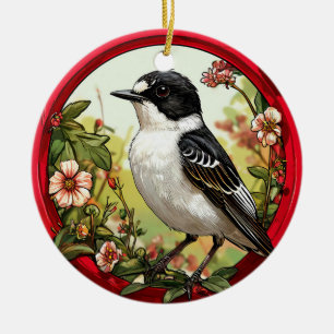 Colourful Pied flycatcher Bird Ceramic Ornament