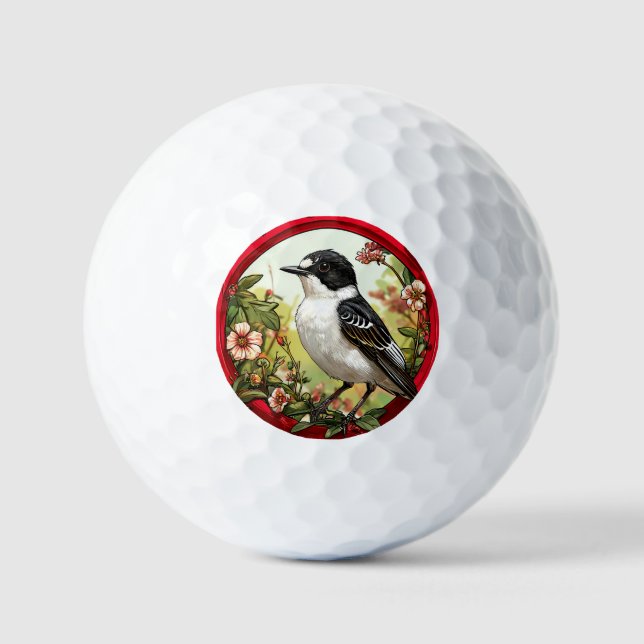 Colourful Pied flycatcher Bird Golf Balls (Front)