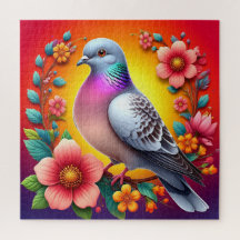 Colourful Pigeon Surrounded by Vibrant Flowers