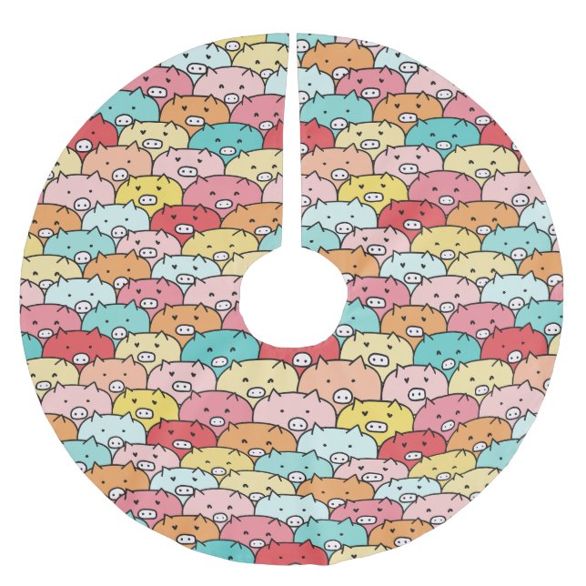 Colourful Pigs Funny And Cute Pattern Brushed Polyester Tree Skirt (Front)