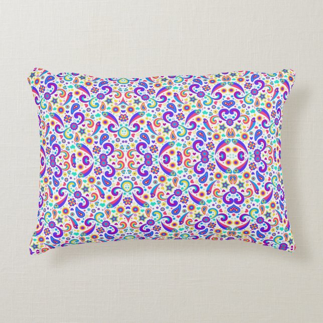 Colourful pillowcase with vibrant geometric patter accent pillow (Front)