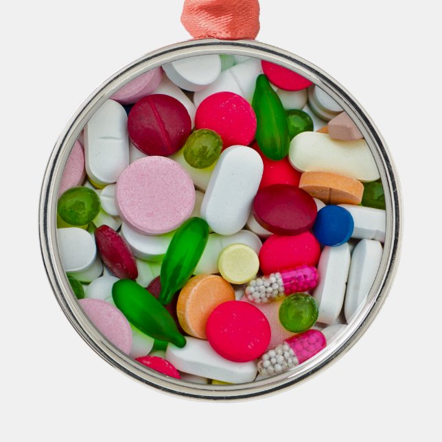 Colourful pills custom product metal ornament (Front)